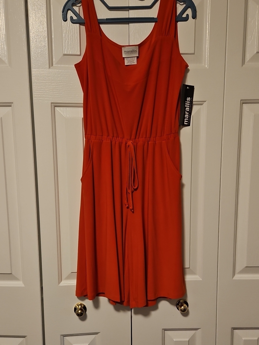 Women’s Coral-Red Midi Drawstring Romper